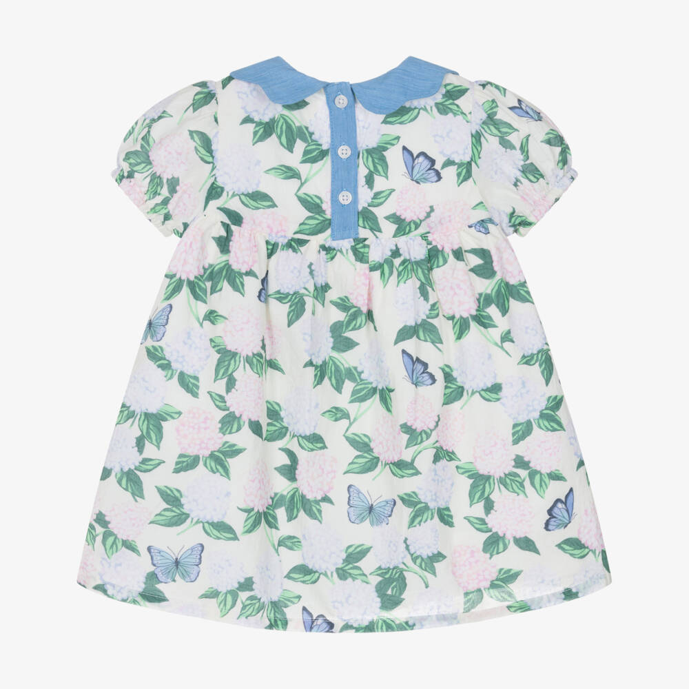 Hatley-Girls Ivory Cotton Dress with Blue & Pink Hydrangea Print | Childrensalon