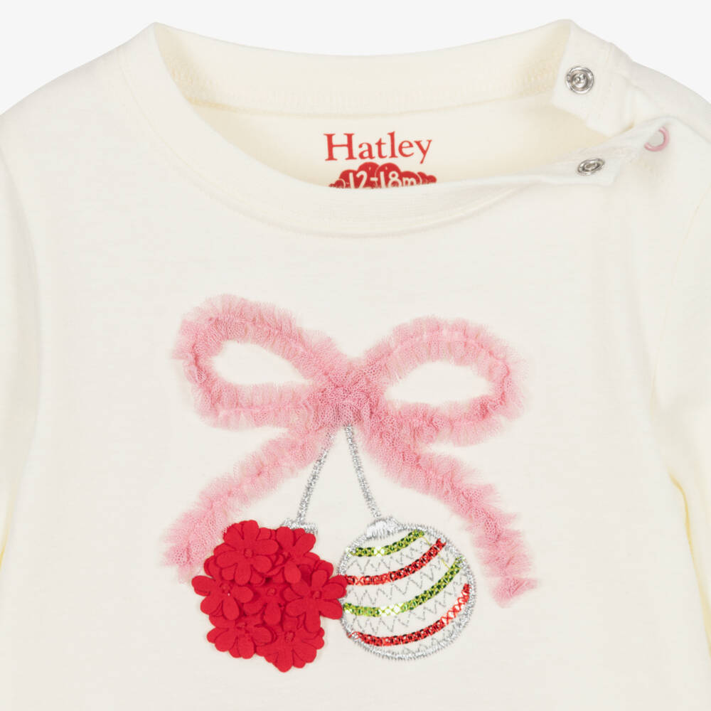 Hatley-Girls Ivory Cotton Festive Bauble Top | Childrensalon