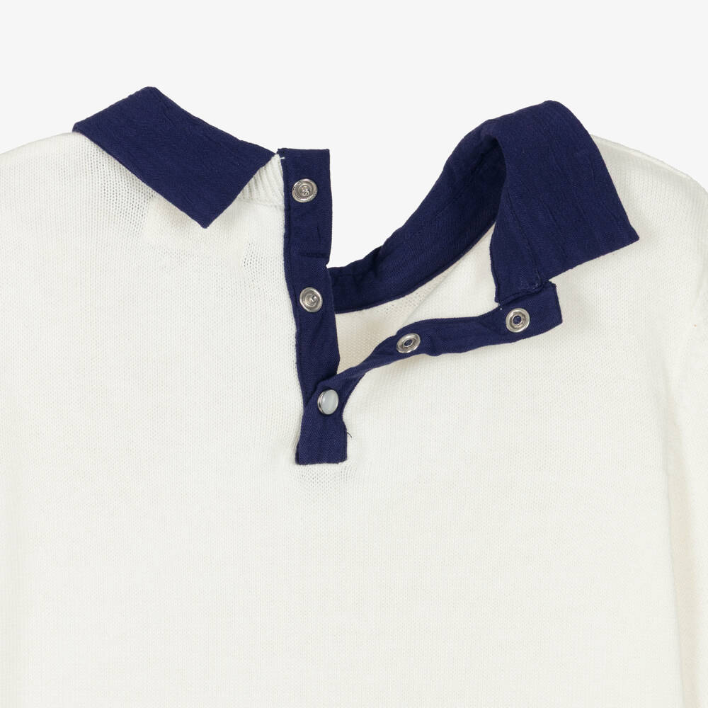 Hatley-Girls Ivory Cotton Knit Jumper with Contrasting Collar | Childrensalon