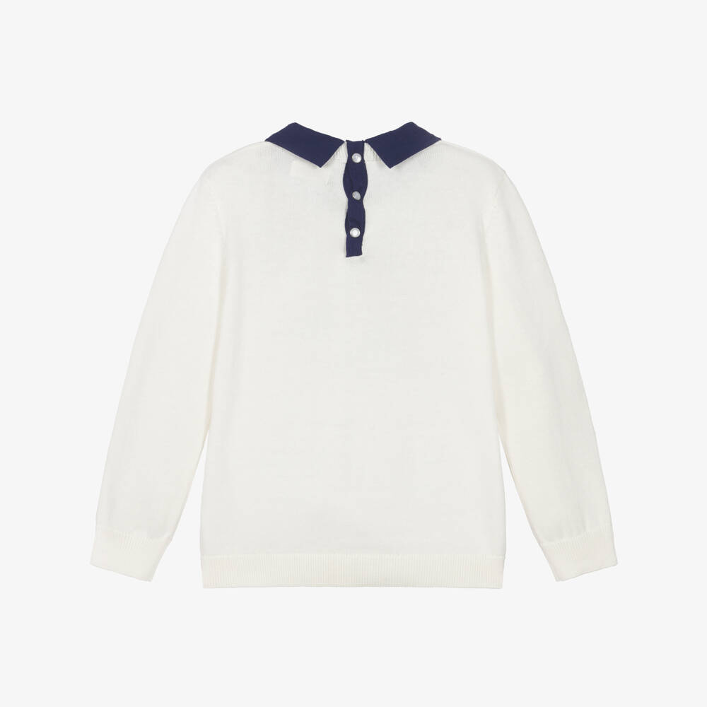 Hatley-Girls Ivory Cotton Knit Jumper with Contrasting Collar | Childrensalon