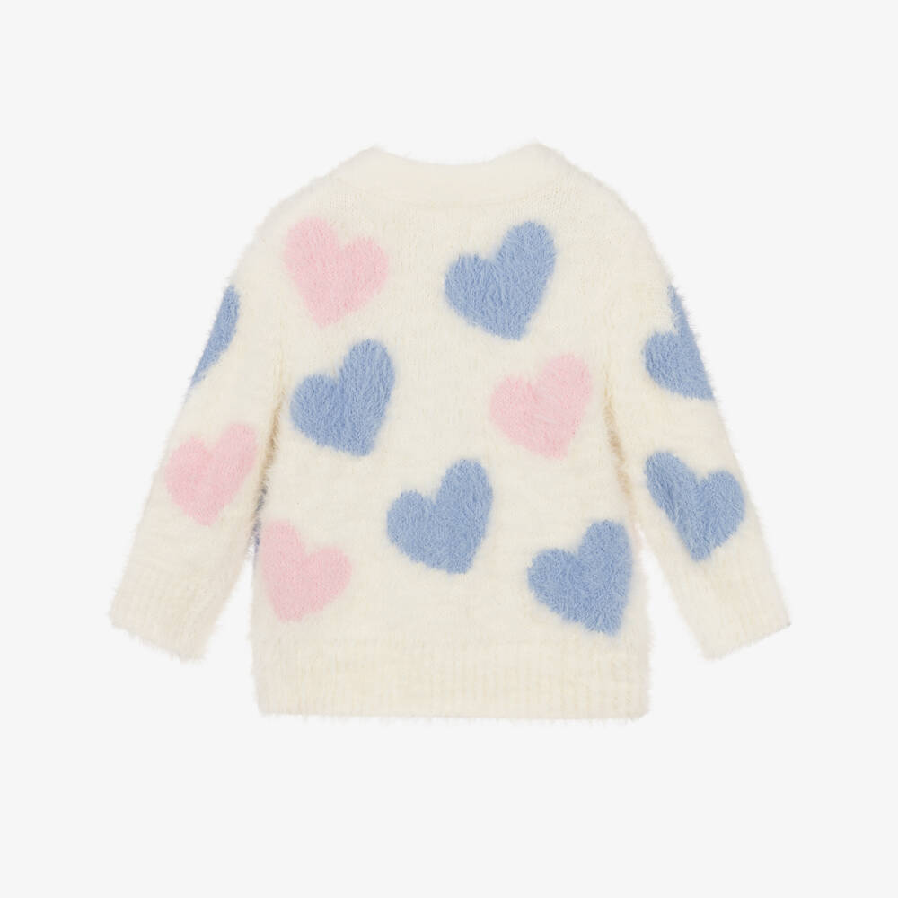 Hatley-Girls Ivory Fluffy Heart Pattern Cardigan | Childrensalon