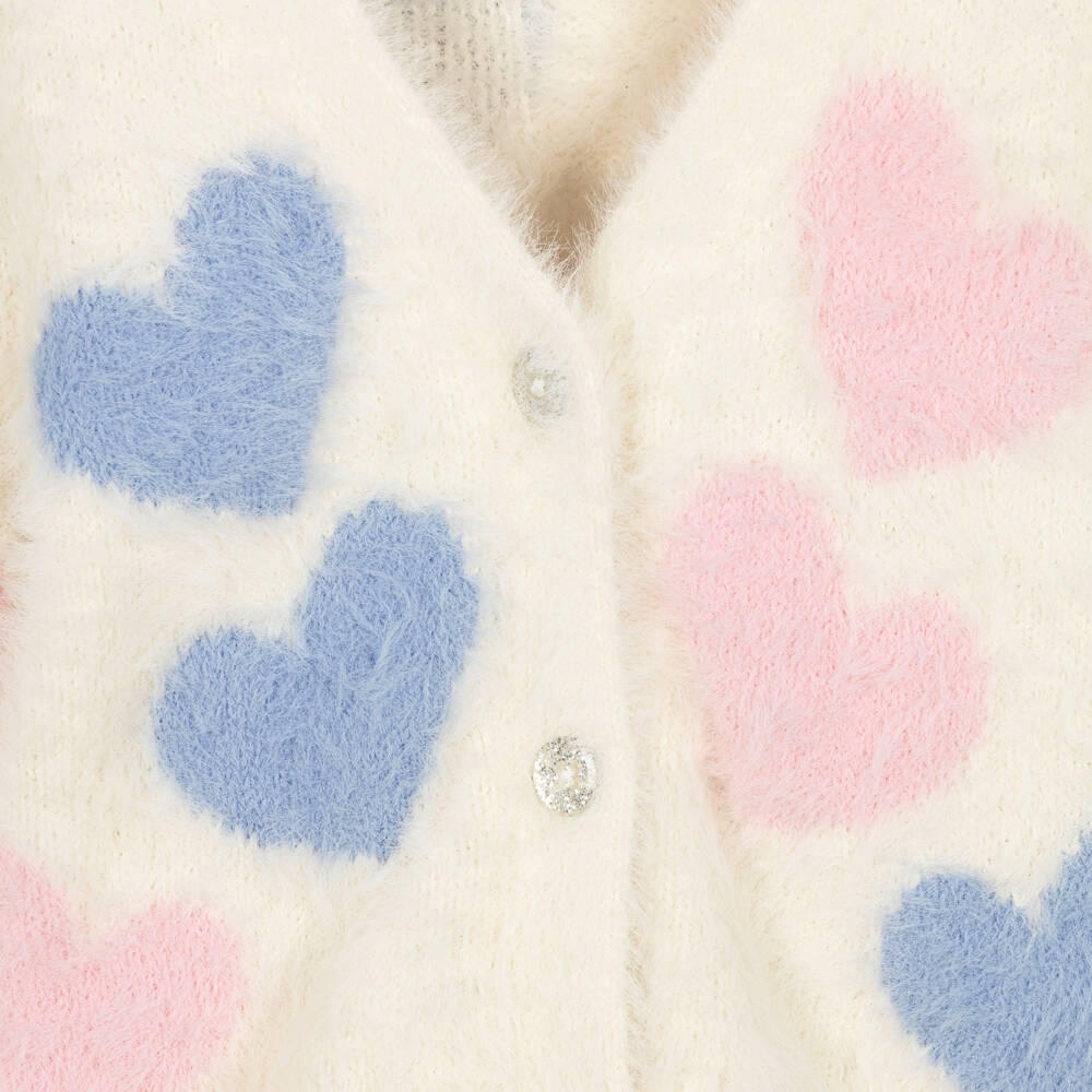 Hatley-Girls Ivory Fluffy Heart Pattern Cardigan | Childrensalon