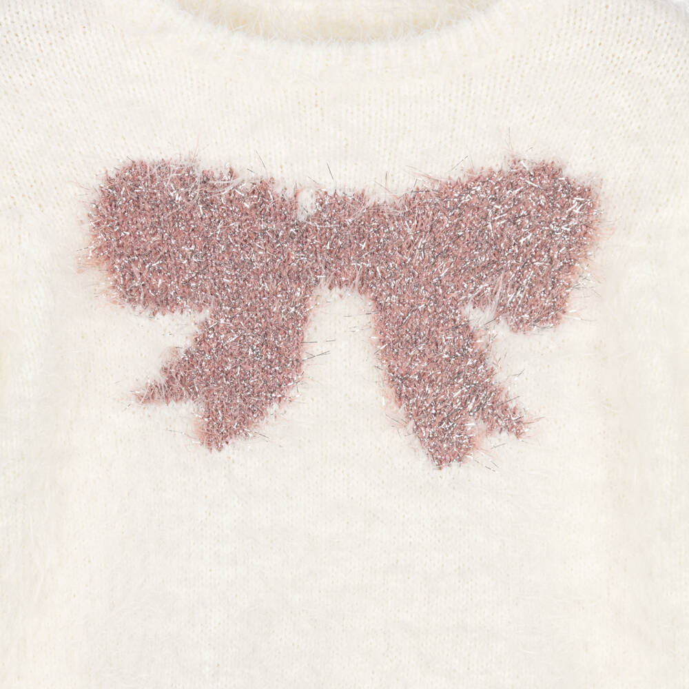 Hatley-Girls Ivory Fluffy Knit Sweater with Bow Motif | Childrensalon