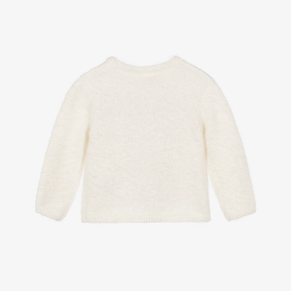 Hatley-Girls Ivory Fluffy Knit Sweater with Bow Motif | Childrensalon