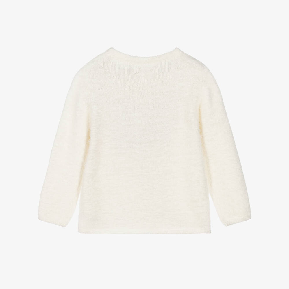 Hatley-Girls Ivory Fluffy Knit Sweater with Sparkly Red Heart | Childrensalon