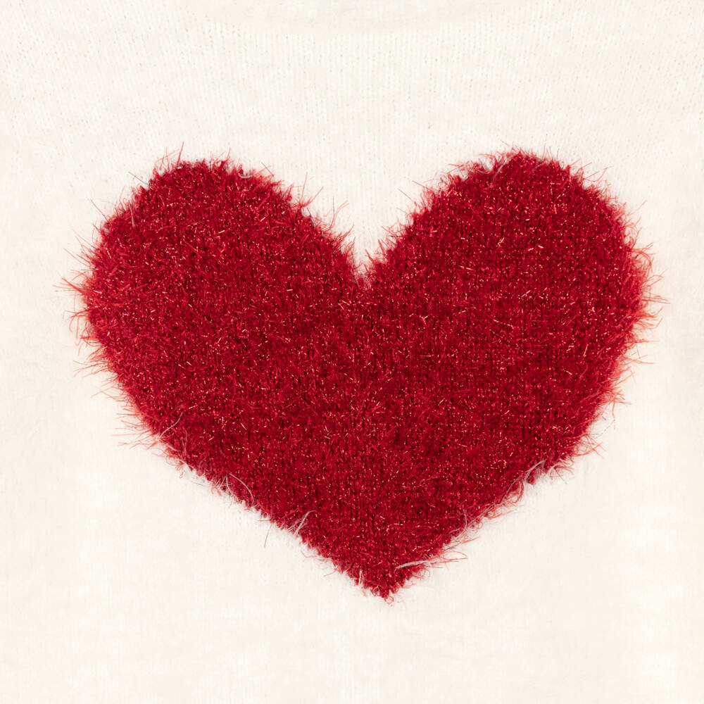 Hatley-Girls Ivory Fluffy Knit Sweater with Sparkly Red Heart | Childrensalon