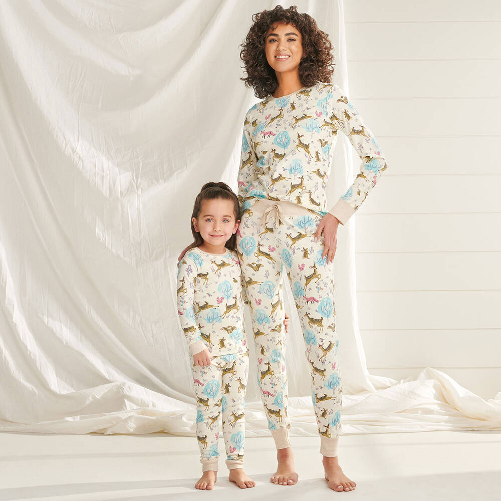 Hatley-Girls Ivory Forest Cotton Pyjamas | Childrensalon