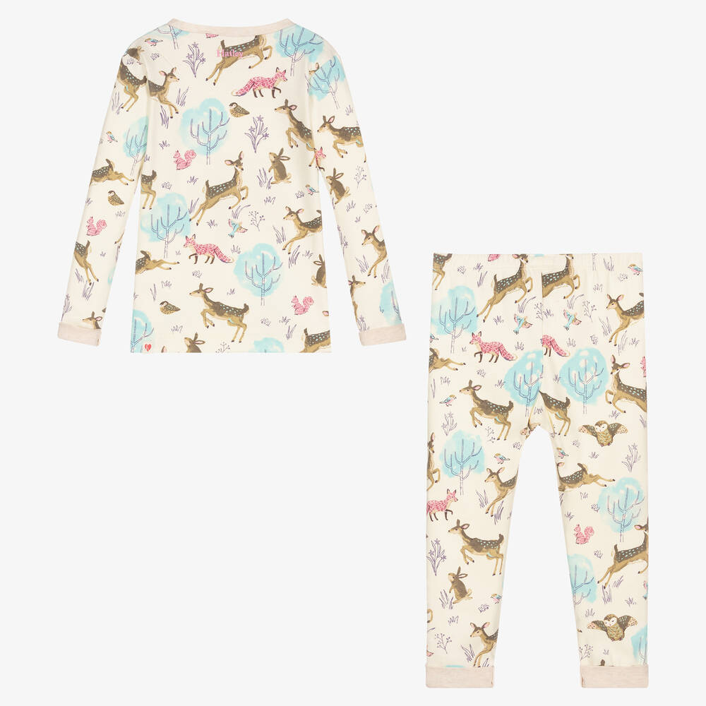 Hatley-Girls Ivory Forest Cotton Pyjamas | Childrensalon