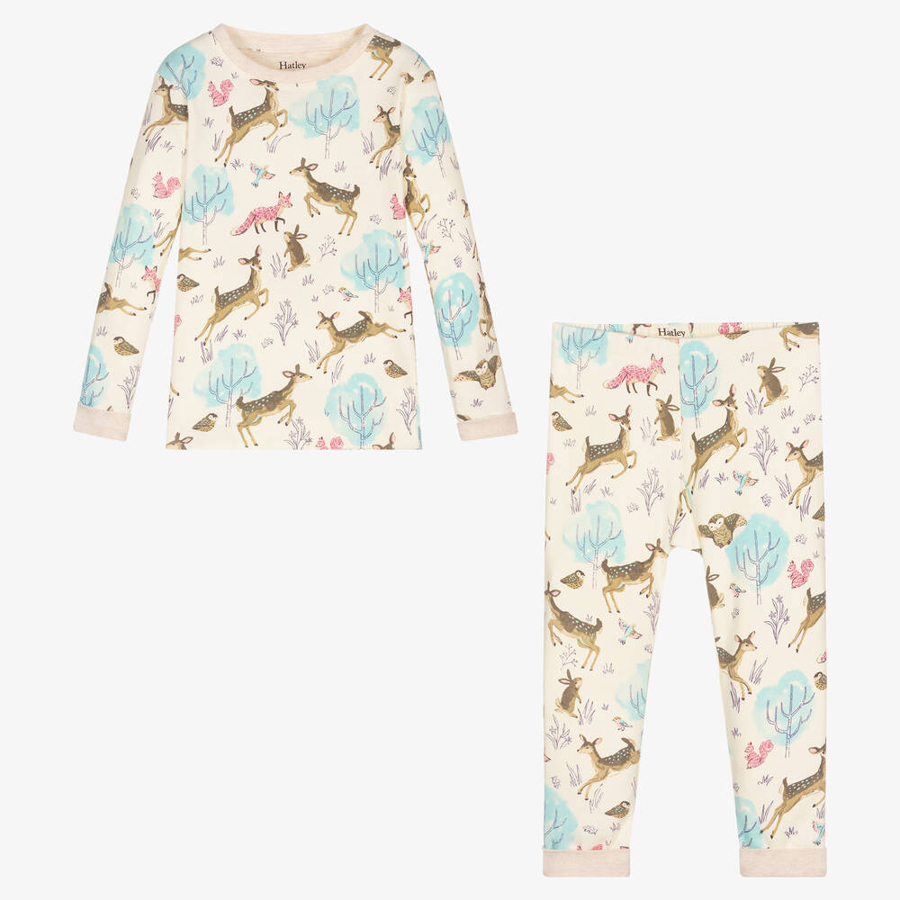Hatley-Girls Ivory Forest Cotton Pyjamas | Childrensalon