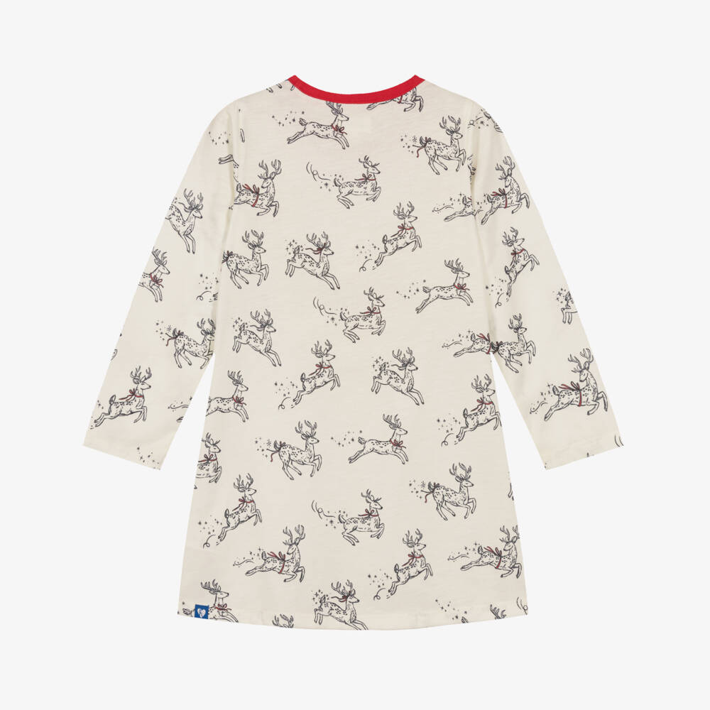 Hatley-Girls Ivory Jersey Reindeer Print Nightdress | Childrensalon