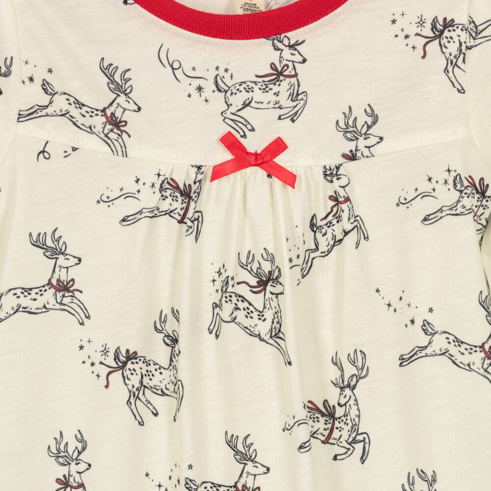 Hatley-Girls Ivory Jersey Reindeer Print Nightdress | Childrensalon