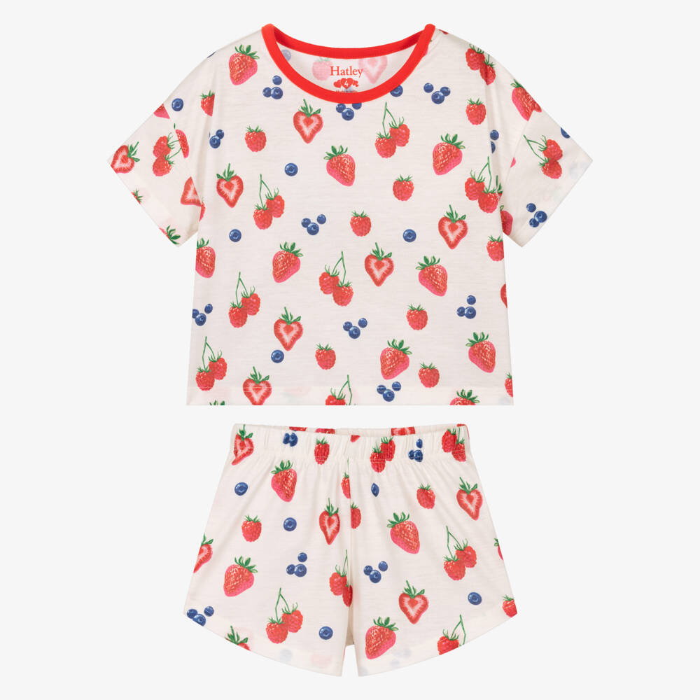 Hatley-Girls Ivory Jersey Summer Berries Short Pyjamas | Childrensalon