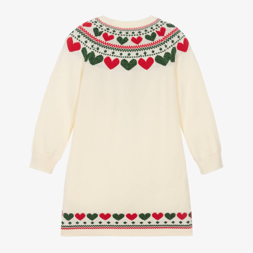 Hatley-Girls Ivory Knitted Dress with Fair Isle Heart Pattern | Childrensalon
