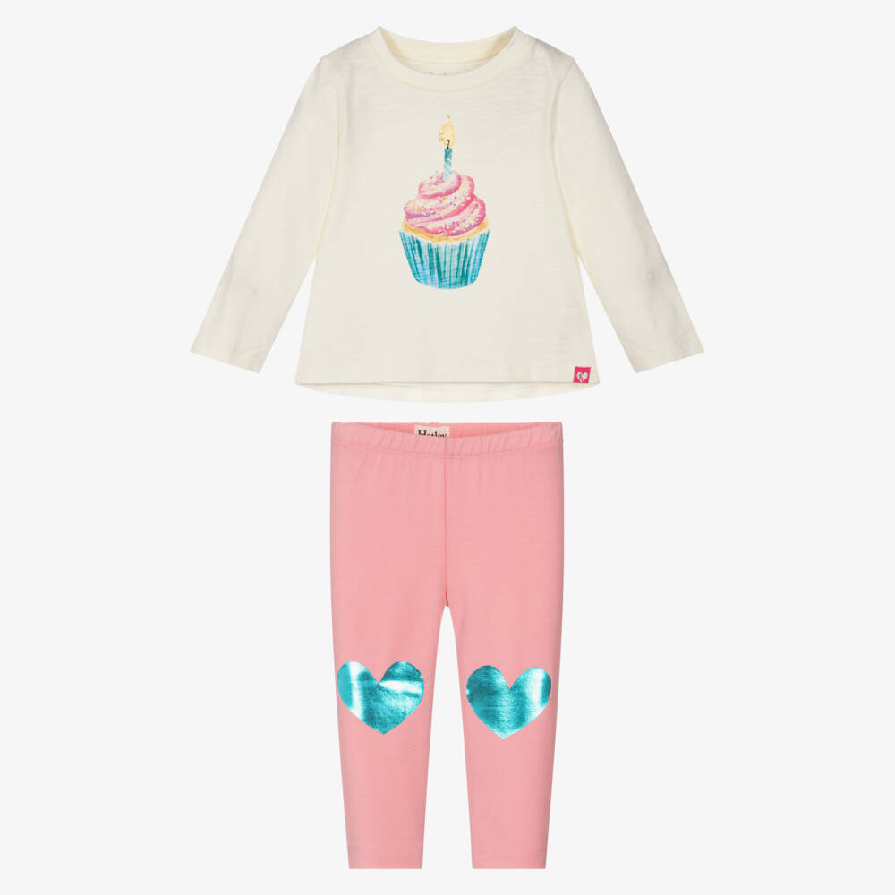Hatley-Girls Ivory & Pink Cotton Cupcake Top & Leggings Set | Childrensalon