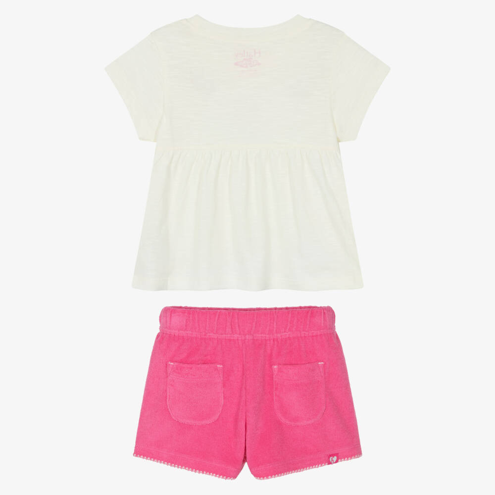 Hatley-Girls Ivory & Pink Flamingos Towelling Shorts Set | Childrensalon