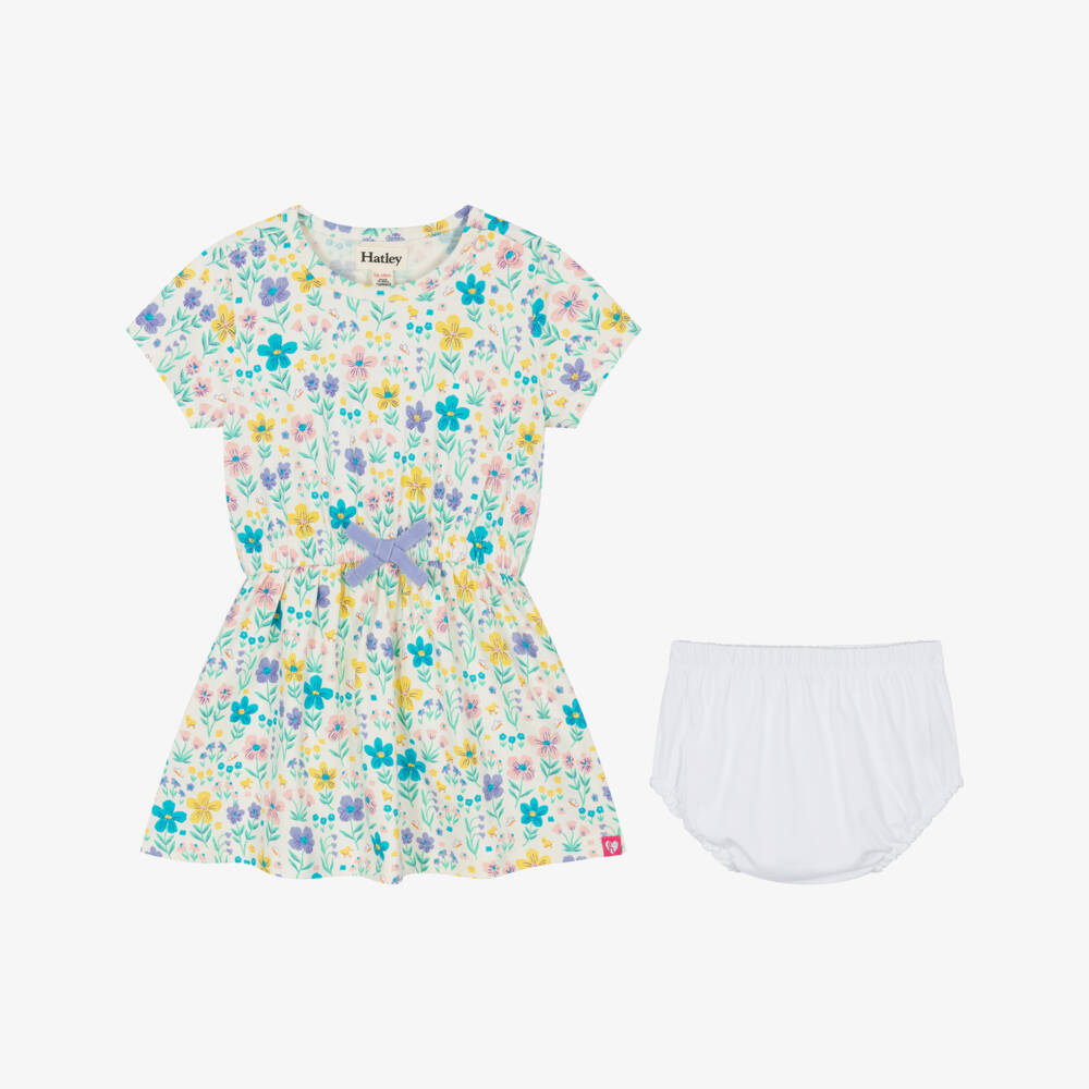 Hatley-Girls Ivory Pink & Purple Floral Cotton Dress | Childrensalon