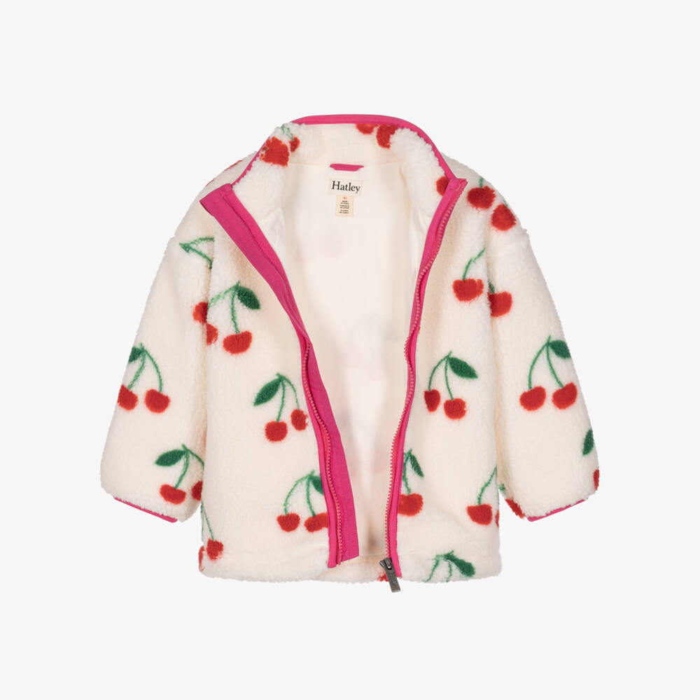 Hatley-Girls Ivory Sherpa Fleece Jacket with Cherry Motifs | Childrensalon