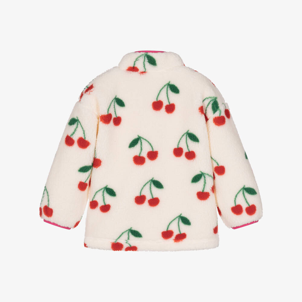 Hatley-Girls Ivory Sherpa Fleece Jacket with Cherry Motifs | Childrensalon