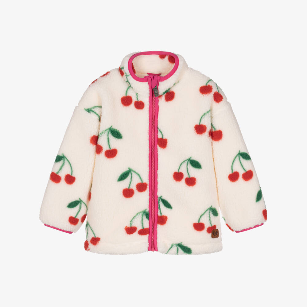 Hatley-Girls Ivory Sherpa Fleece Jacket with Cherry Motifs | Childrensalon
