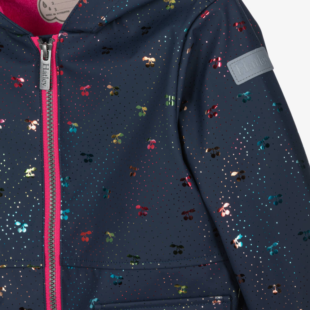 Hatley-Girls Navy Blue Cherry Print Raincoat | Childrensalon