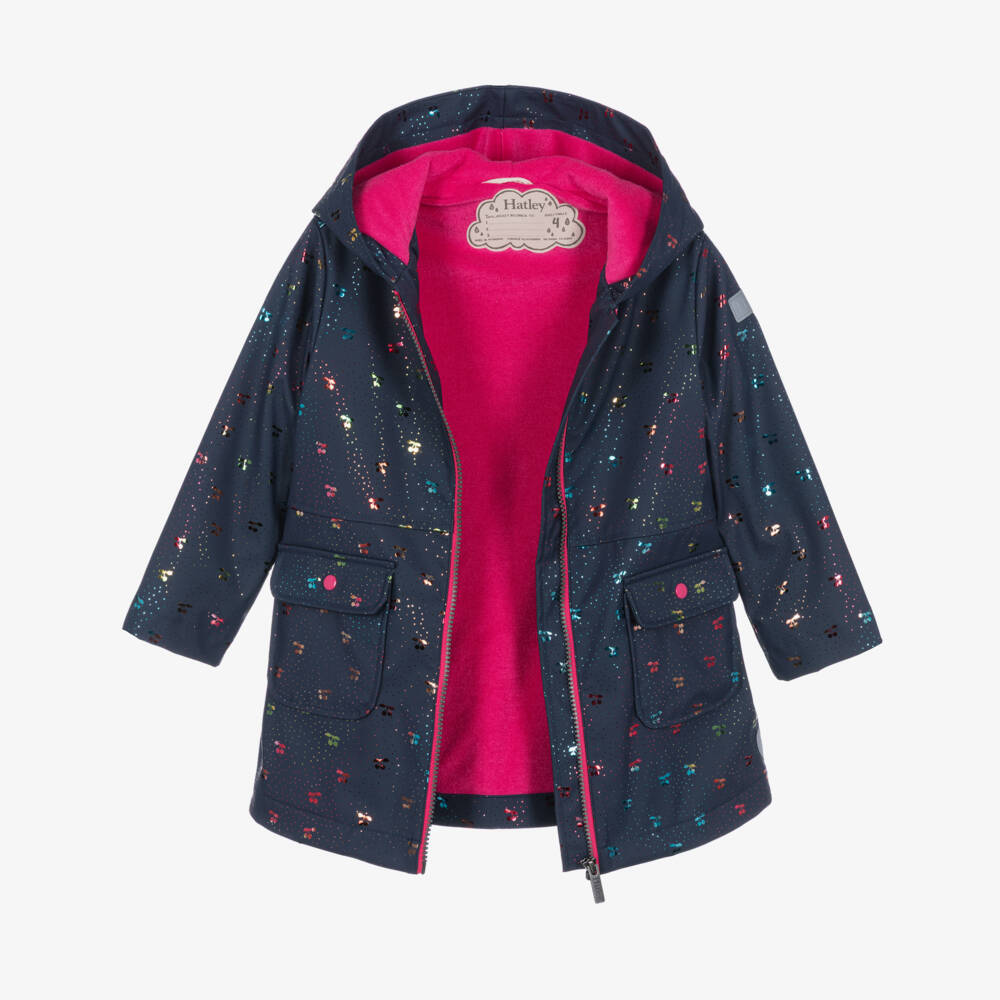 Hatley-Girls Navy Blue Cherry Print Raincoat | Childrensalon