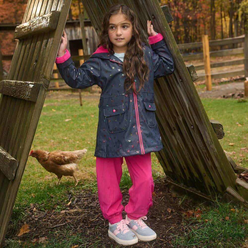 Hatley-Girls Navy Blue Cherry Print Raincoat | Childrensalon
