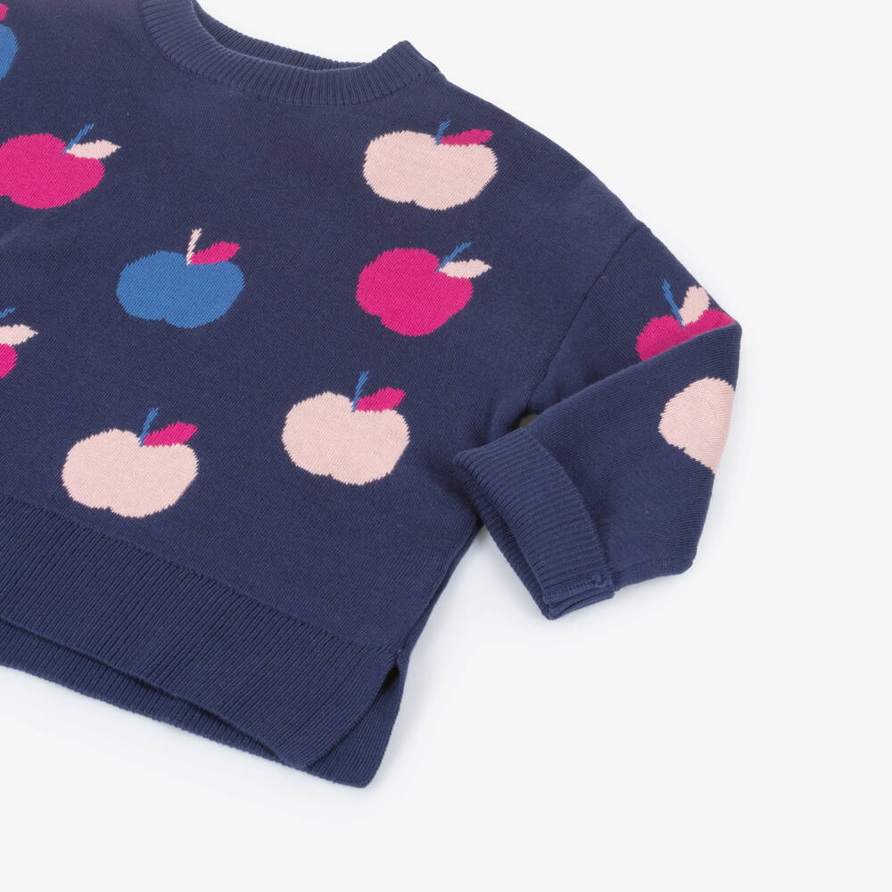Hatley-Girls Navy Blue Knitted Apple Sweater | Childrensalon