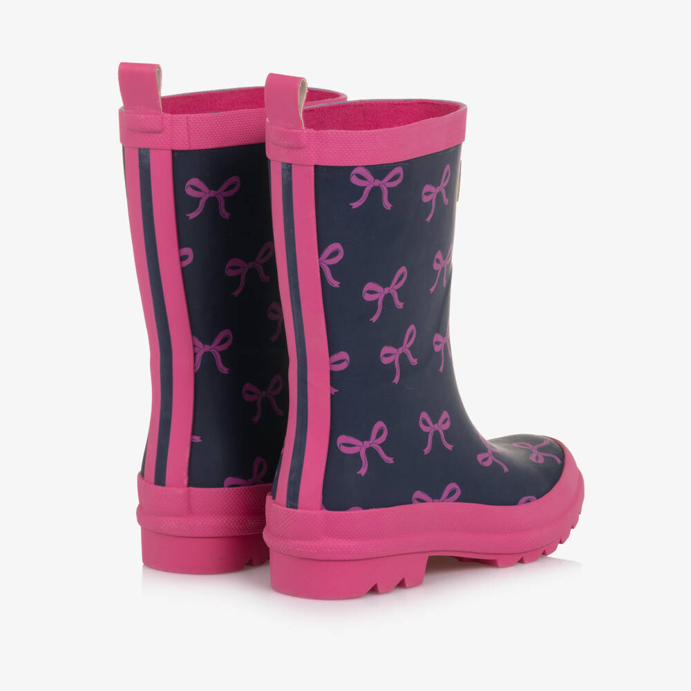 Hatley-Girls Navy Blue & Pink Bow Rain Boots | Childrensalon