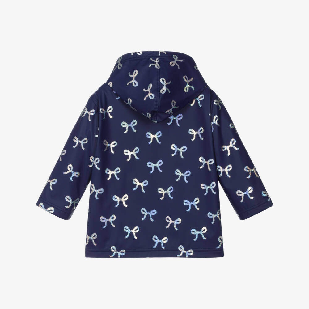 Hatley-Girls Navy Blue Raincoat with Foil Bows | Childrensalon