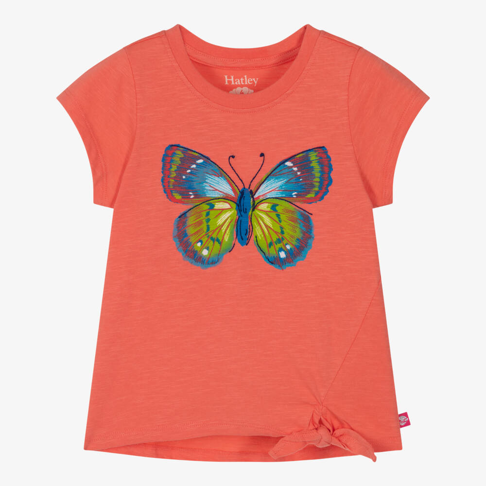 Hatley-Girls Orange Cotton Butterfly T-Shirt | Childrensalon