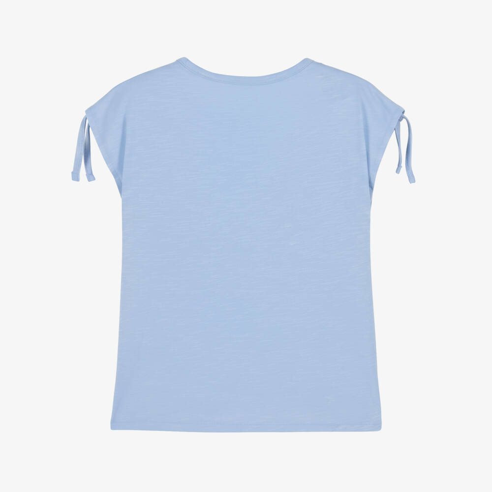 Hatley-Girls Pale Blue Cotton Sea Shells T-Shirt with Sequins | Childrensalon