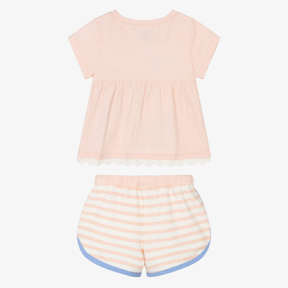 Hatley-Girls Pale Pink Cotton Elephant Shorts Set | Childrensalon
