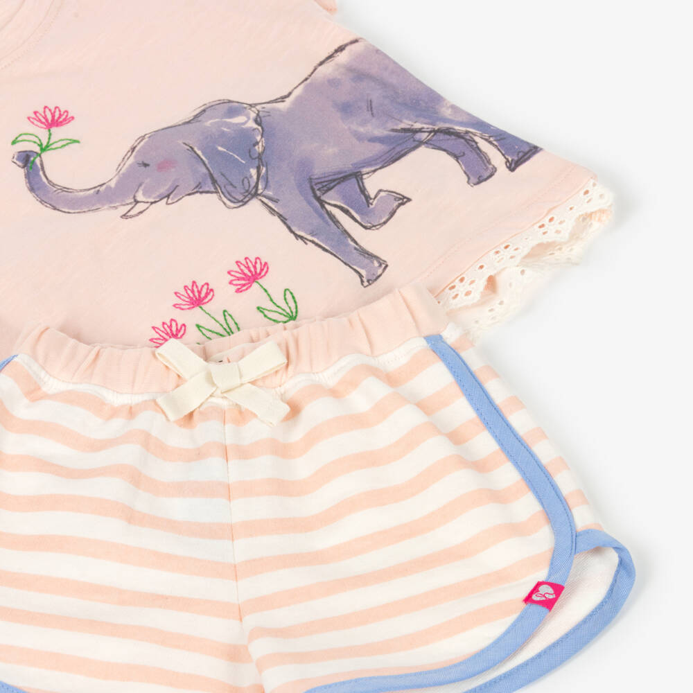 Hatley-Girls Pale Pink Cotton Elephant Shorts Set | Childrensalon
