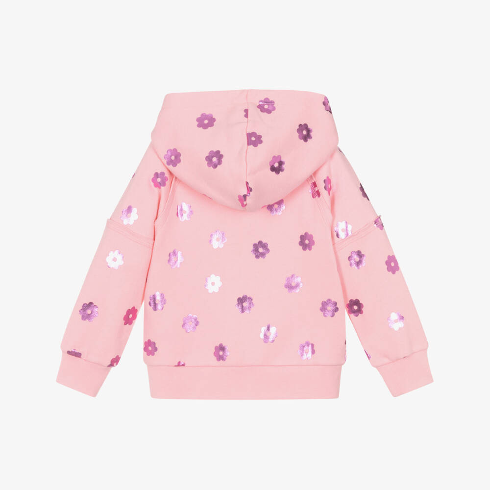 Hatley-Girls Pale Pink Hooded Zip-Up Top with Metallic Flowers | Childrensalon