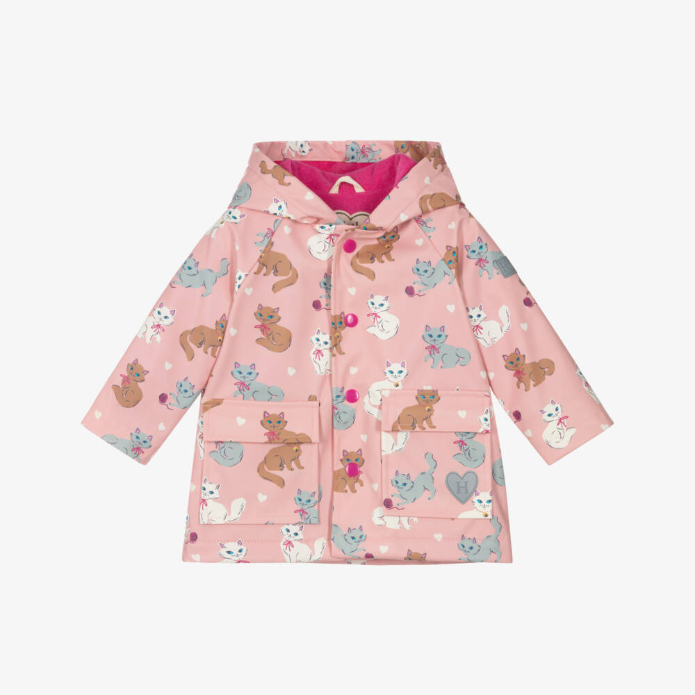 Hatley-Girls Pale Pink Kitten Raincoat with Hood | Childrensalon