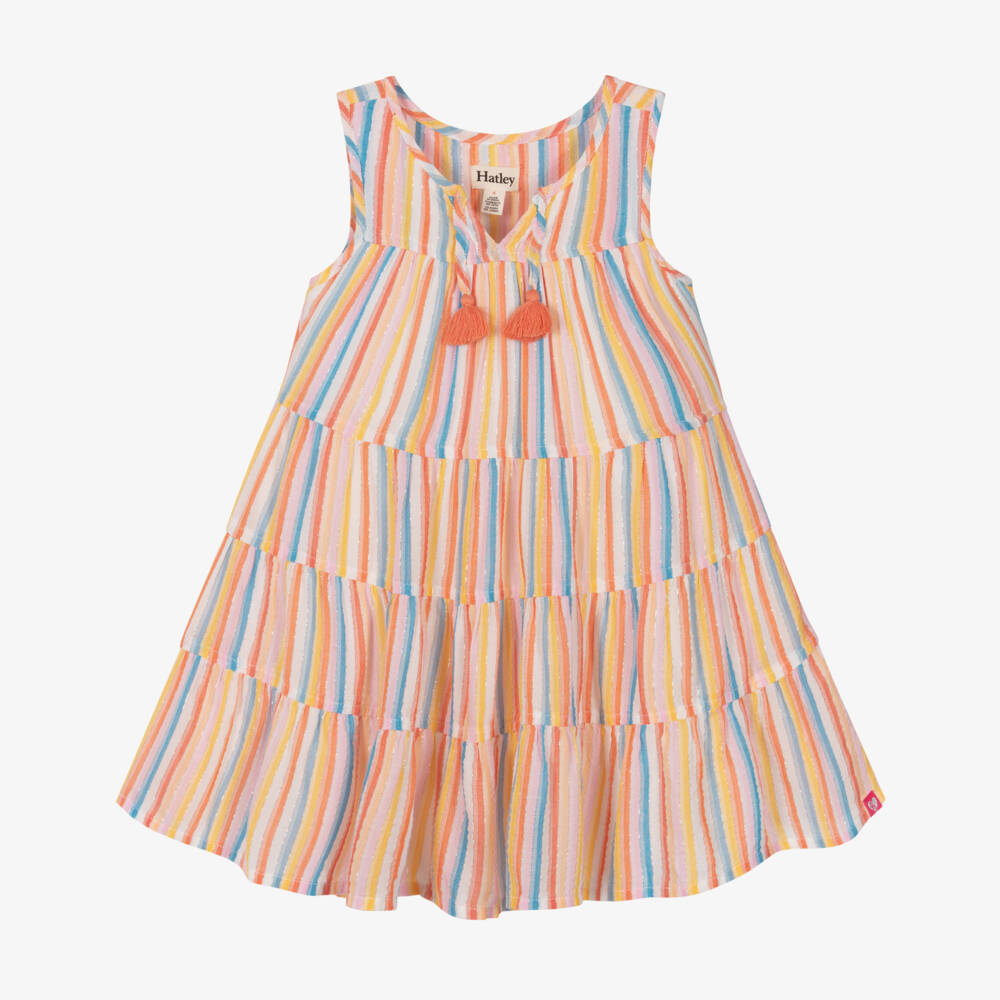 Hatley-Girls Pastel Striped Sleeveless Dress with Tassels | Childrensalon
