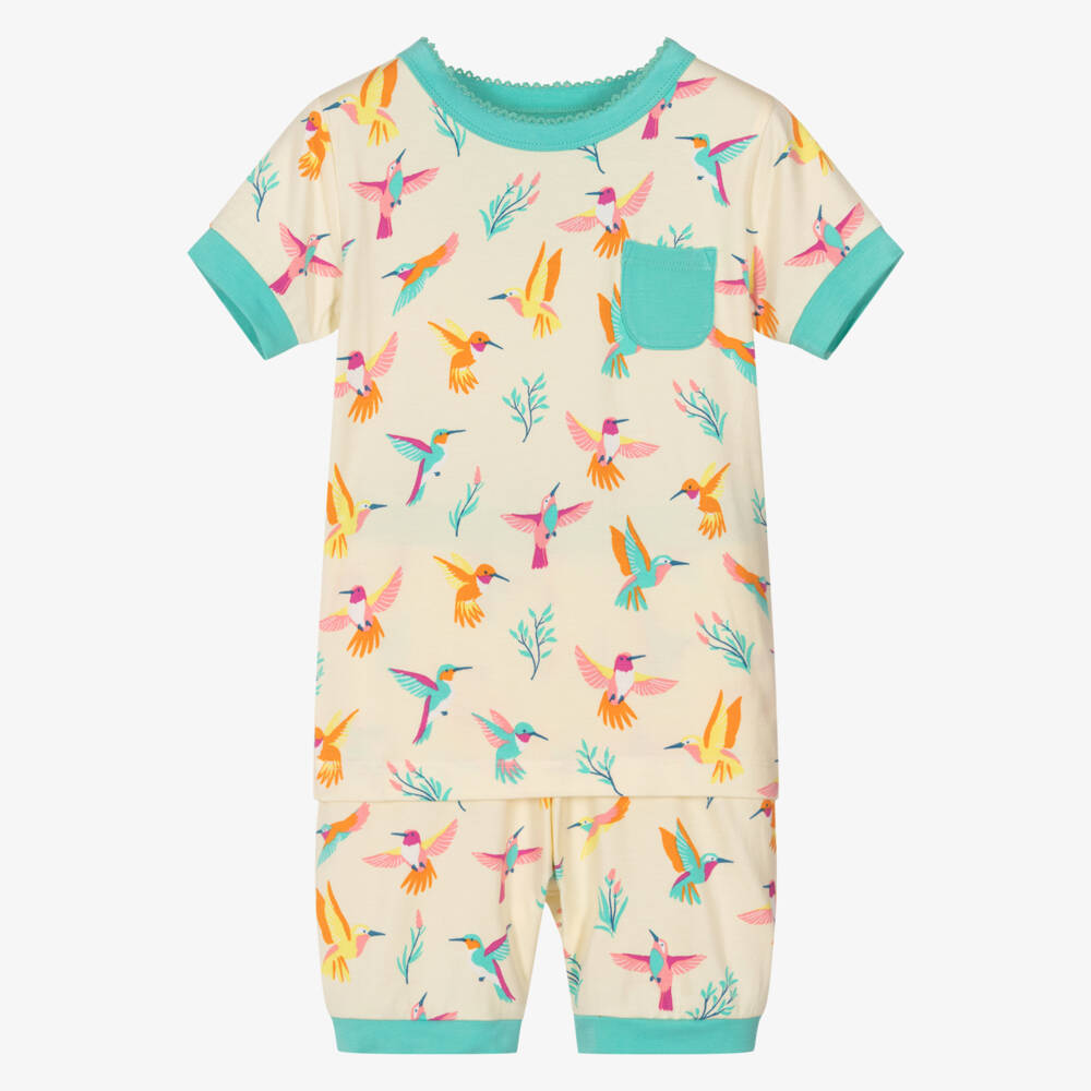Hatley-Girls Pastel Yellow Bamboo Jersey Hummingbird Print Pyjamas | Childrensalon