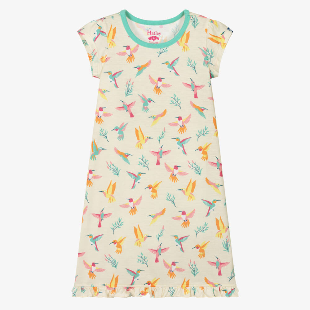 Hatley-Girls Pastel Yellow Hummingbird Print Nightdress | Childrensalon
