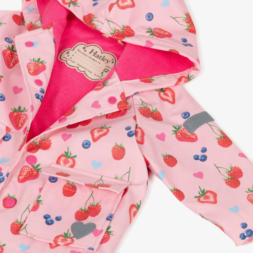Hatley-Girls Pink Berries Hooded Raincoat | Childrensalon