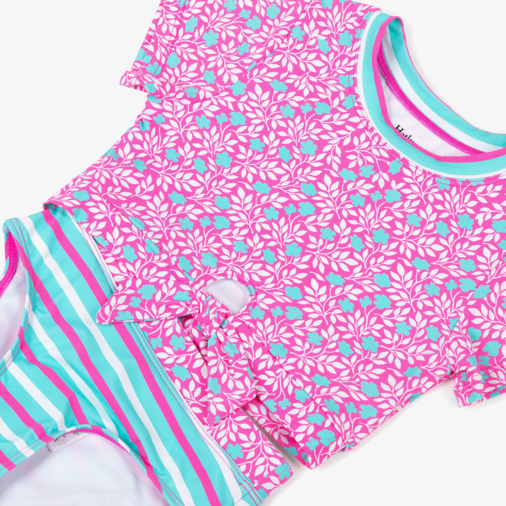 Hatley-Girls Pink & Blue Flowers Tankini (UPF50+) | Childrensalon