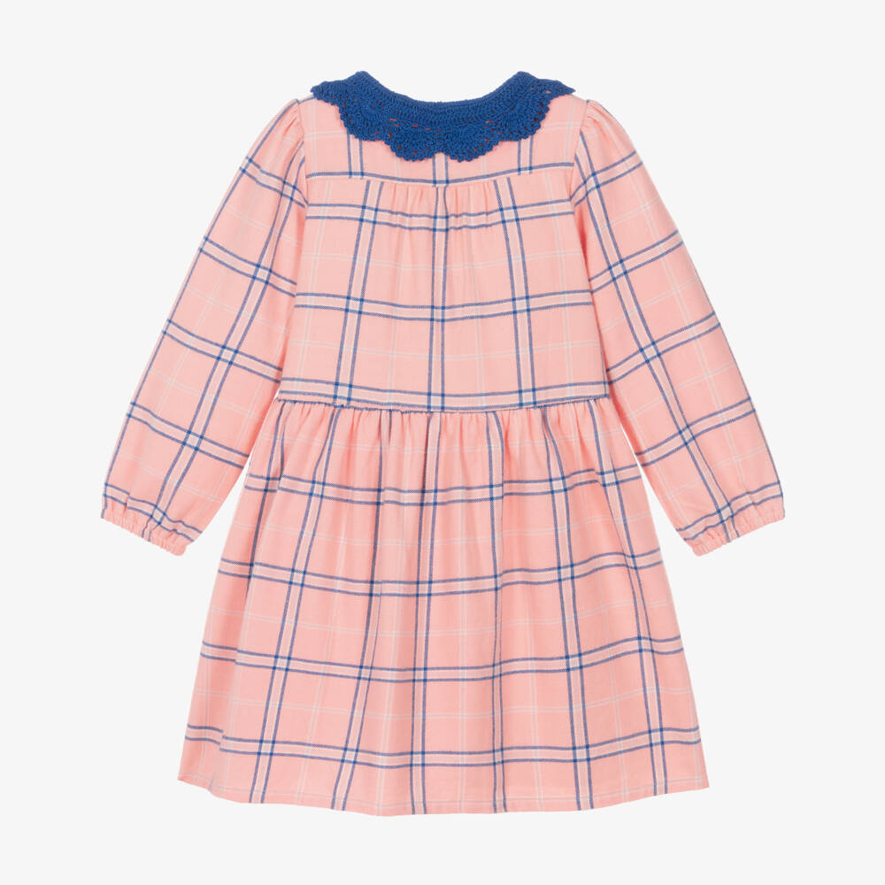 Hatley-Girls Pink Brushed Cotton Dress with Crochet Collar | Childrensalon