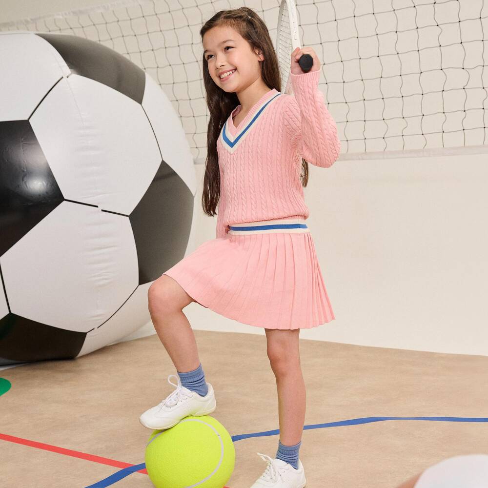 Hatley-Girls Pink Cotton Cable Knit Dress | Childrensalon