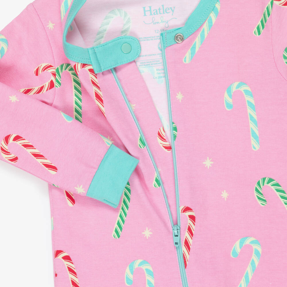 Hatley-Girls Pink Cotton Jersey Candy Cane Babysuit | Childrensalon
