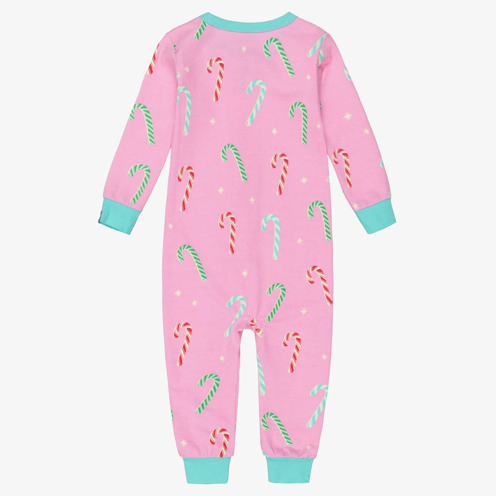 Hatley-Girls Pink Cotton Jersey Candy Cane Babysuit | Childrensalon
