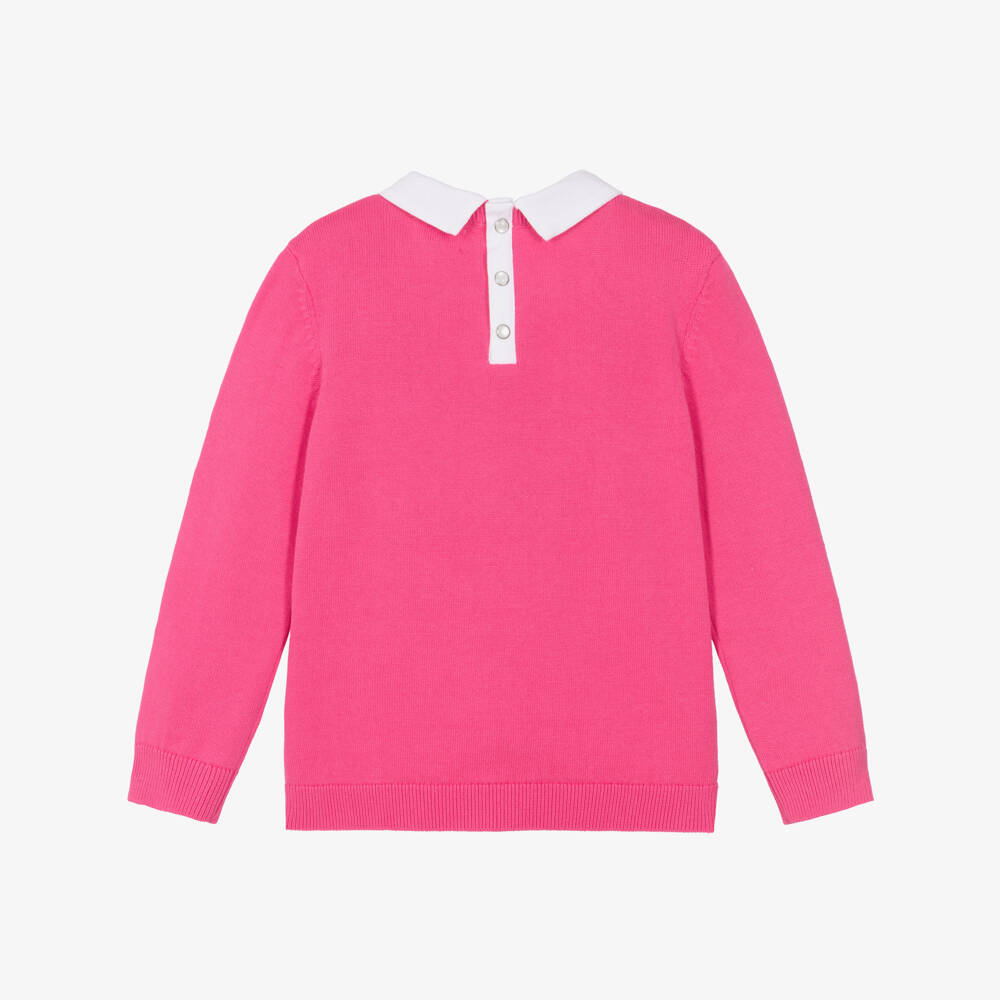Hatley-Girls Pink Cotton Knit Sweater with Contrasting Collar | Childrensalon
