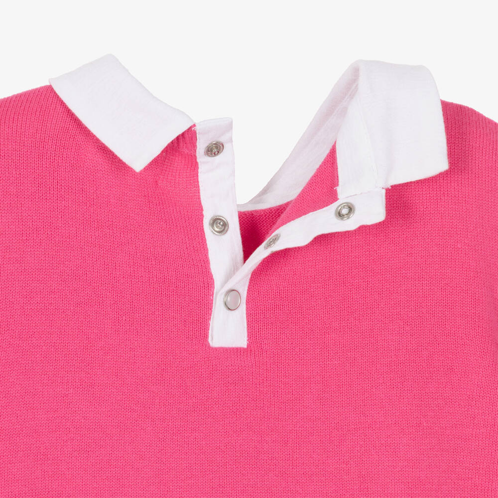Hatley-Girls Pink Cotton Knit Sweater with Contrasting Collar | Childrensalon