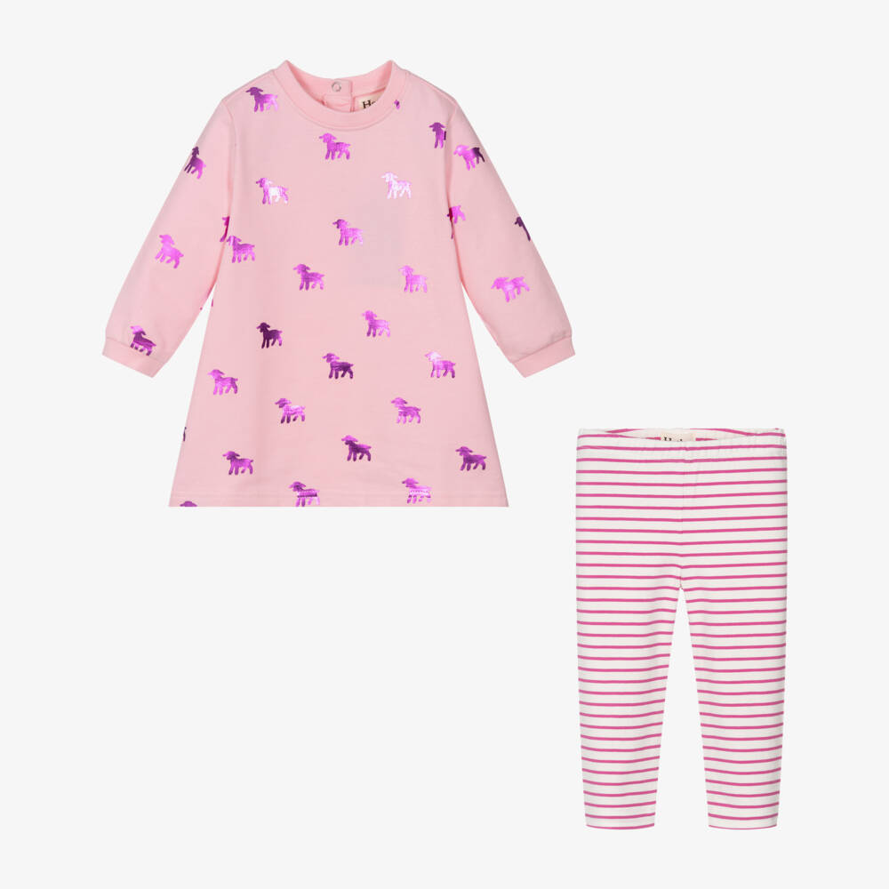 Hatley-Girls Pink Cotton Lamb Print Dress Set | Childrensalon