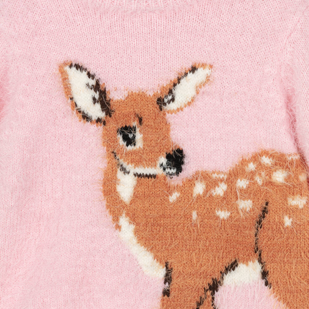 Hatley-Girls Pink Fluffy Knit Deer Sweater | Childrensalon