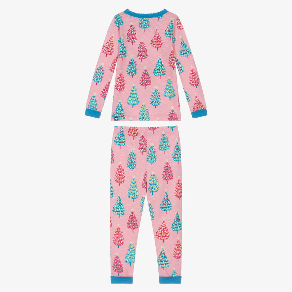 Hatley-Girls Pink Glow-In-The-Dark Christmas Tree Cotton Pyjamas | Childrensalon