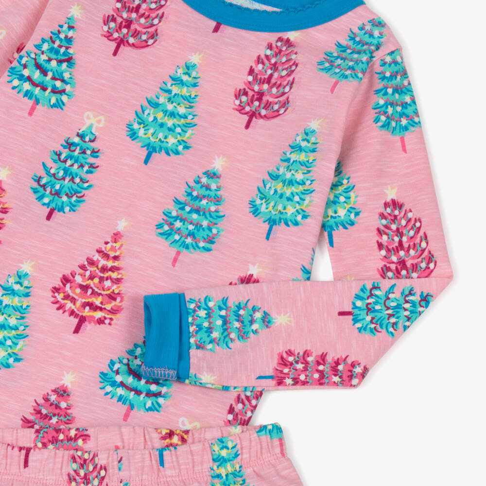 Hatley-Girls Pink Glow-In-The-Dark Christmas Tree Cotton Pyjamas | Childrensalon